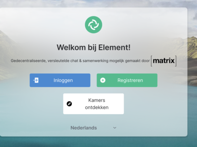 Openingsscherm webapp Element.io